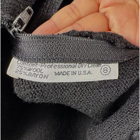 VTG DON SAYRES WELLMORE crochet knit dress wool sheath black 80s 90s sz 8 - Picture 7 of 7